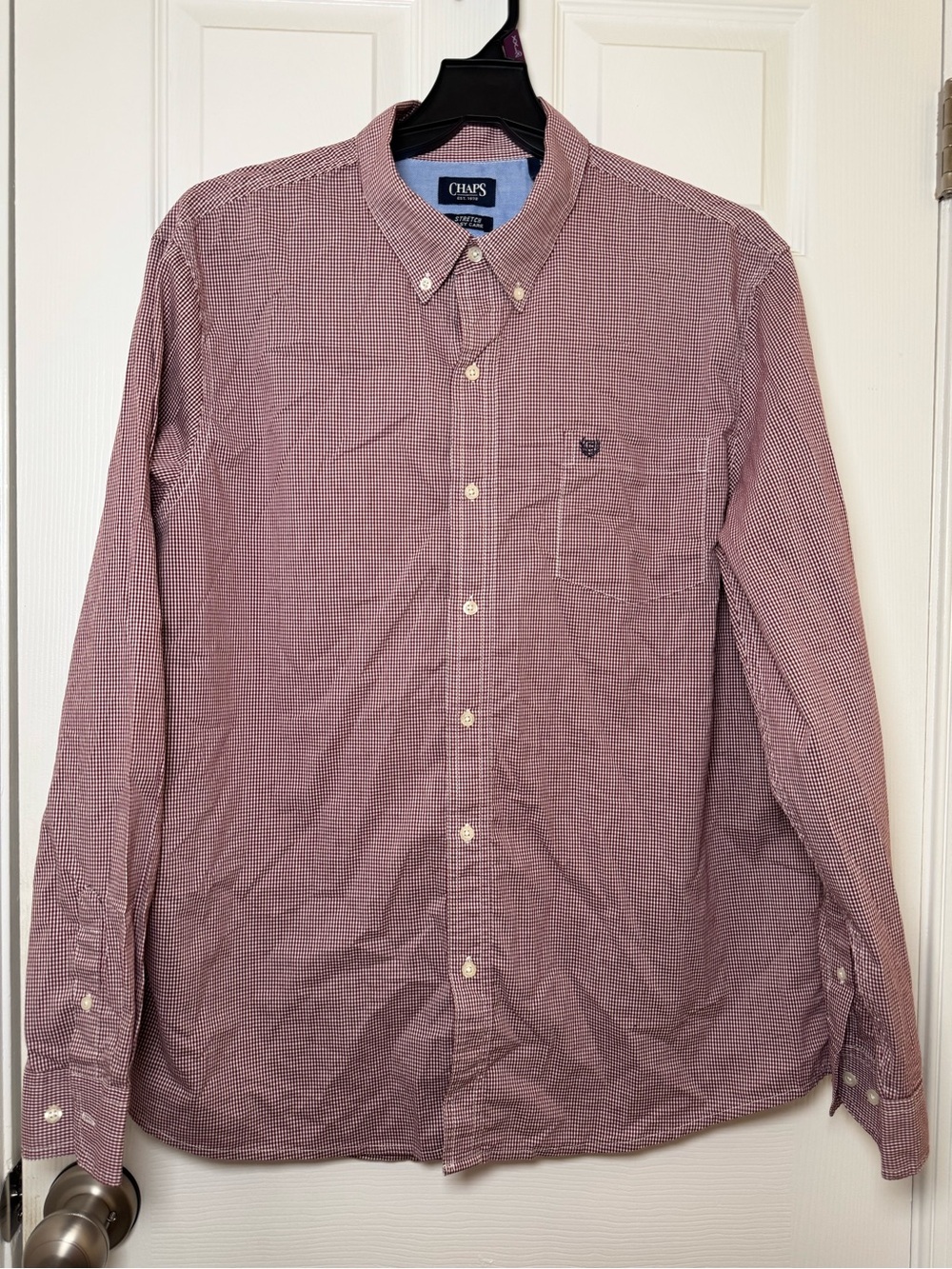 Chaps Men's Button-Down Shirt in Red and White Micro-Gingham